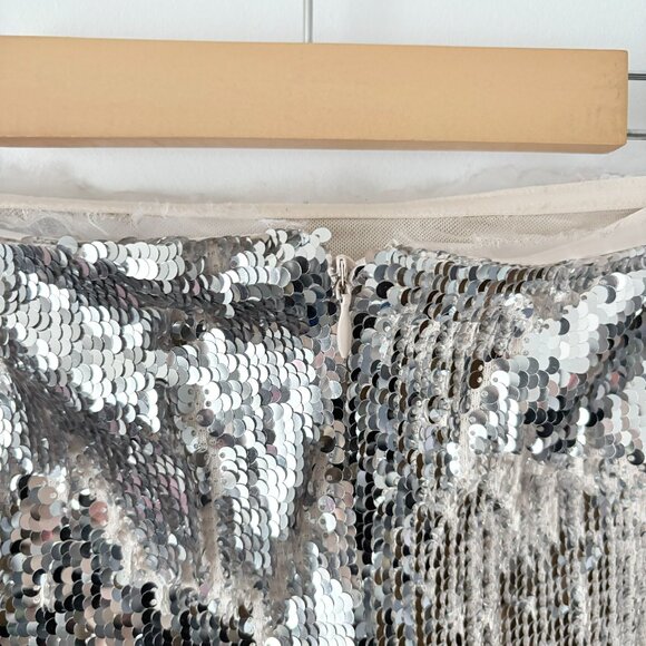 Zara Sequin Festive Strapless Midi Dress Organza Silver Metallic Size Small - Picture 12 of 13